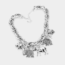 Load image into Gallery viewer, Silver Elephant Fringe Chain Necklace
