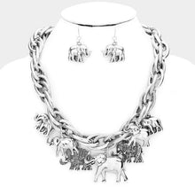 Load image into Gallery viewer, Silver Elephant Fringe Chain Necklace
