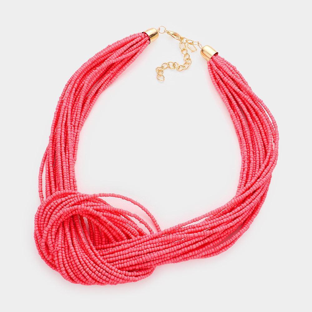 Pink Seed Beaded Knot Necklace - Jewelry Store by Erik Rayo
