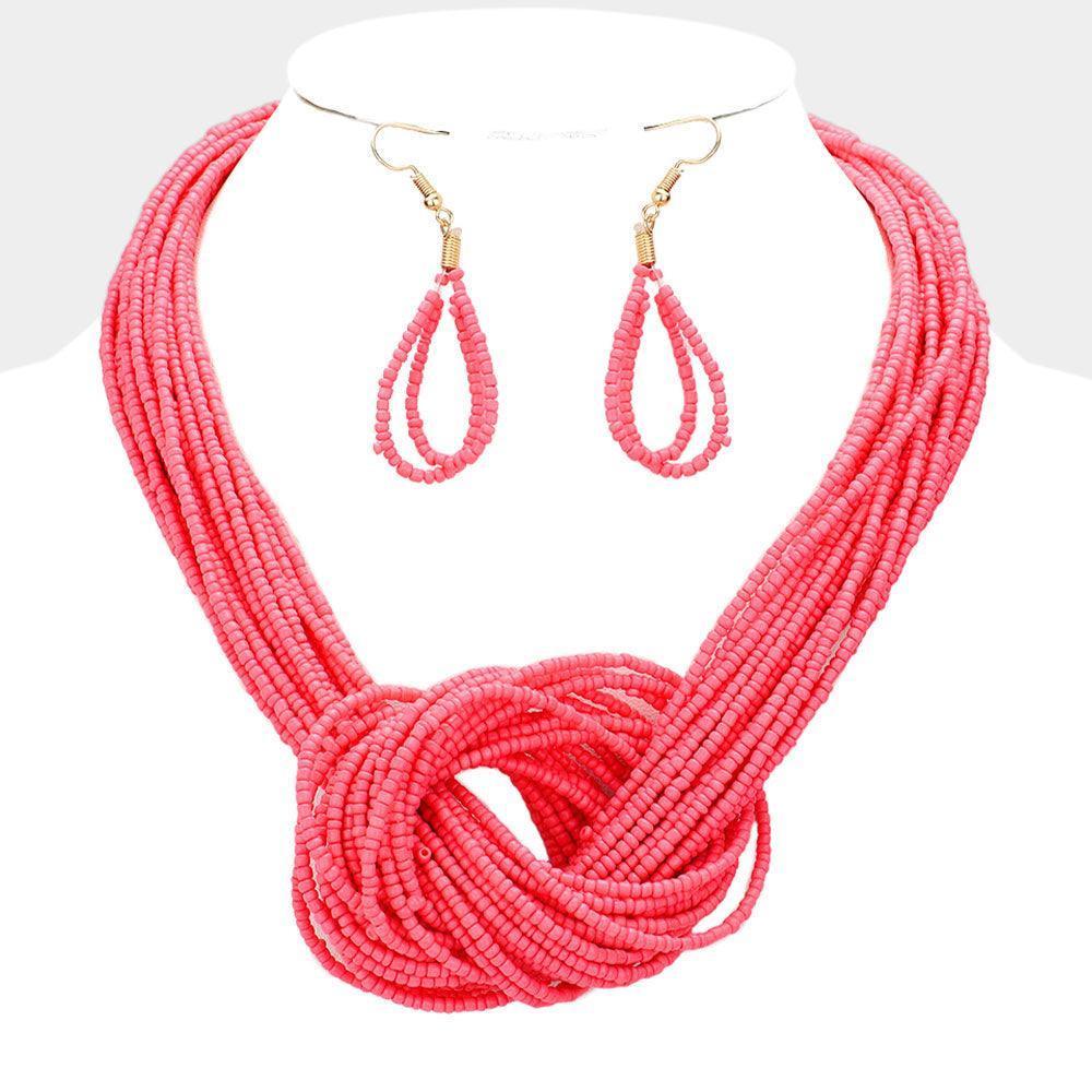 Pink Seed Beaded Knot Necklace - Jewelry Store by Erik Rayo