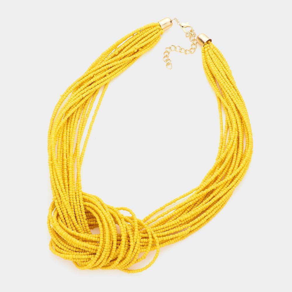 Yellow Seed Beaded Knot Necklace - Jewelry Store by Erik Rayo