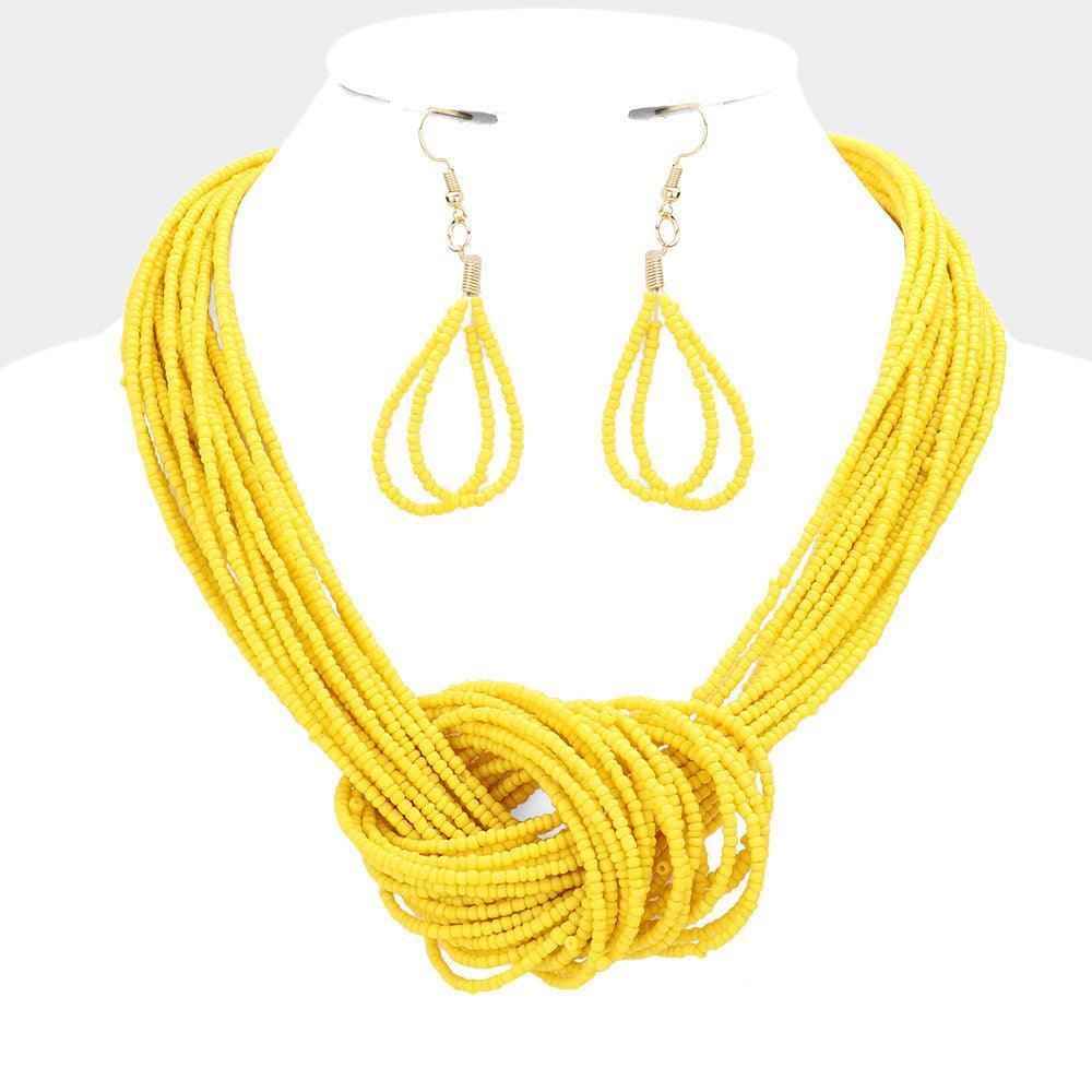 Yellow Seed Beaded Knot Necklace - Jewelry Store by Erik Rayo
