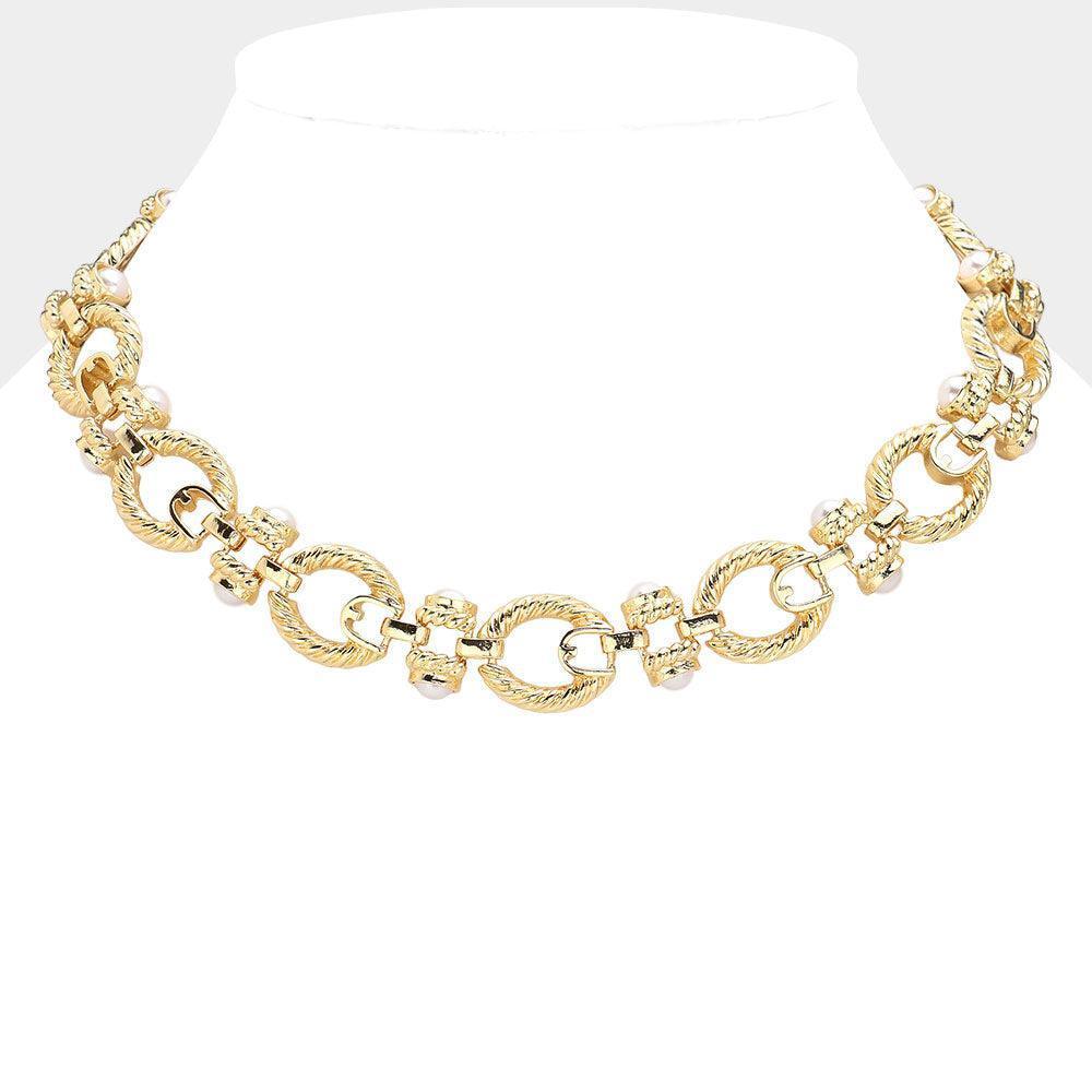 White Pearl Pointed Textured Metal Chunky Necklace - Jewelry Store by Erik Rayo