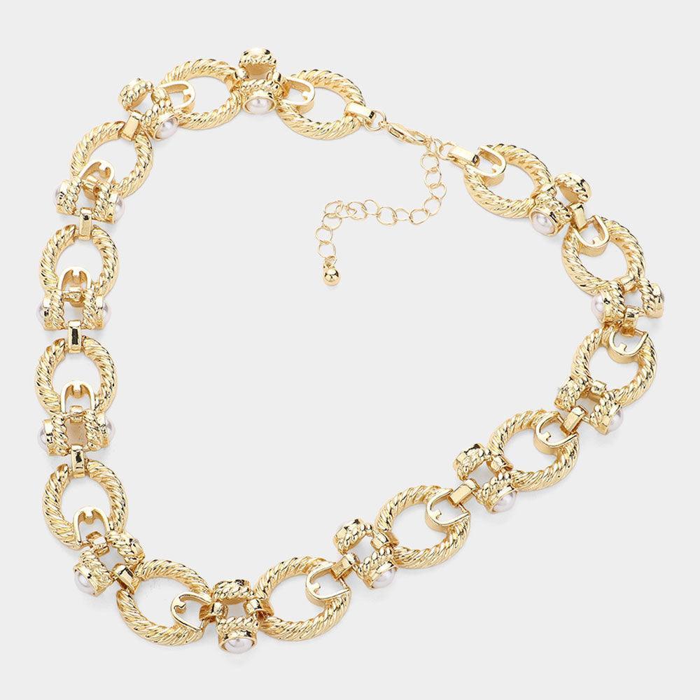 White Pearl Pointed Textured Metal Chunky Necklace - Jewelry Store by Erik Rayo