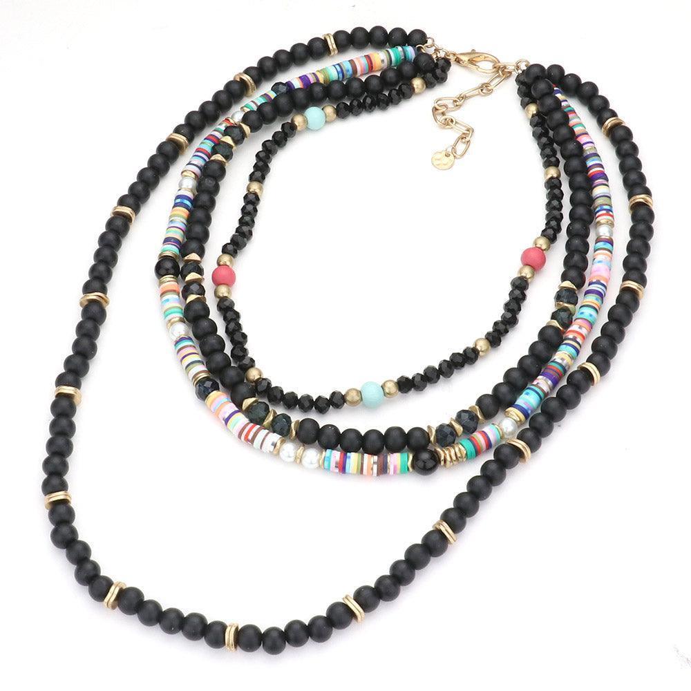 Black Multi Layered Wood Heishi Beaded Bib Necklace - Jewelry Store by Erik Rayo