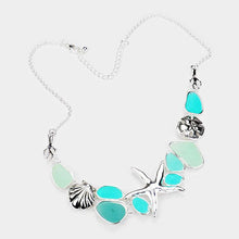 Load image into Gallery viewer, Silver Sea Glass Metal Starfish Sand Dollar Shell Coral Necklace
