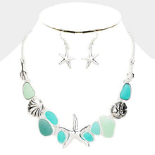 Load image into Gallery viewer, Silver Sea Glass Metal Starfish Sand Dollar Shell Coral Necklace
