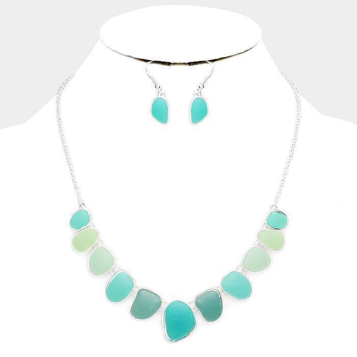 Silver Two Tone Sea Glass Pebble Collar Necklace - Jewelry Store by Erik Rayo