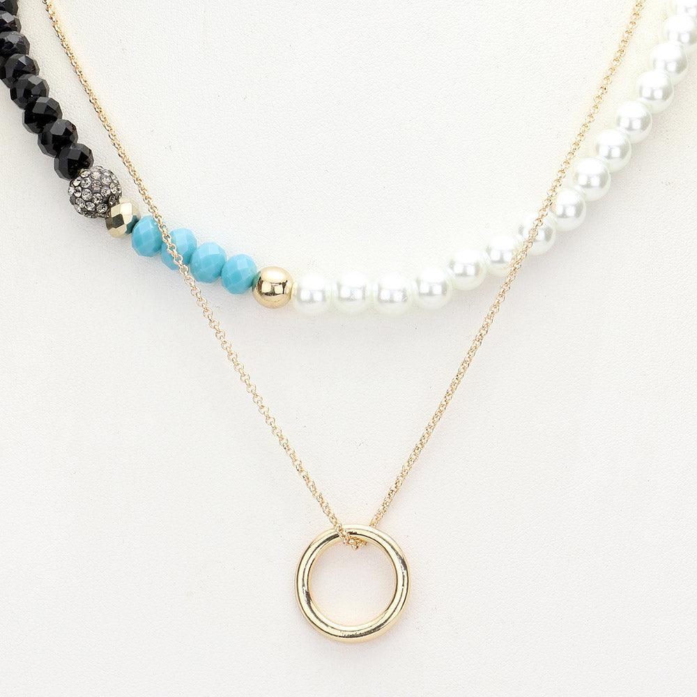 Black Open Metal Circle Pendant Pearl Shamballa Ball Faceted Beaded Necklace - Jewelry Store by Erik Rayo
