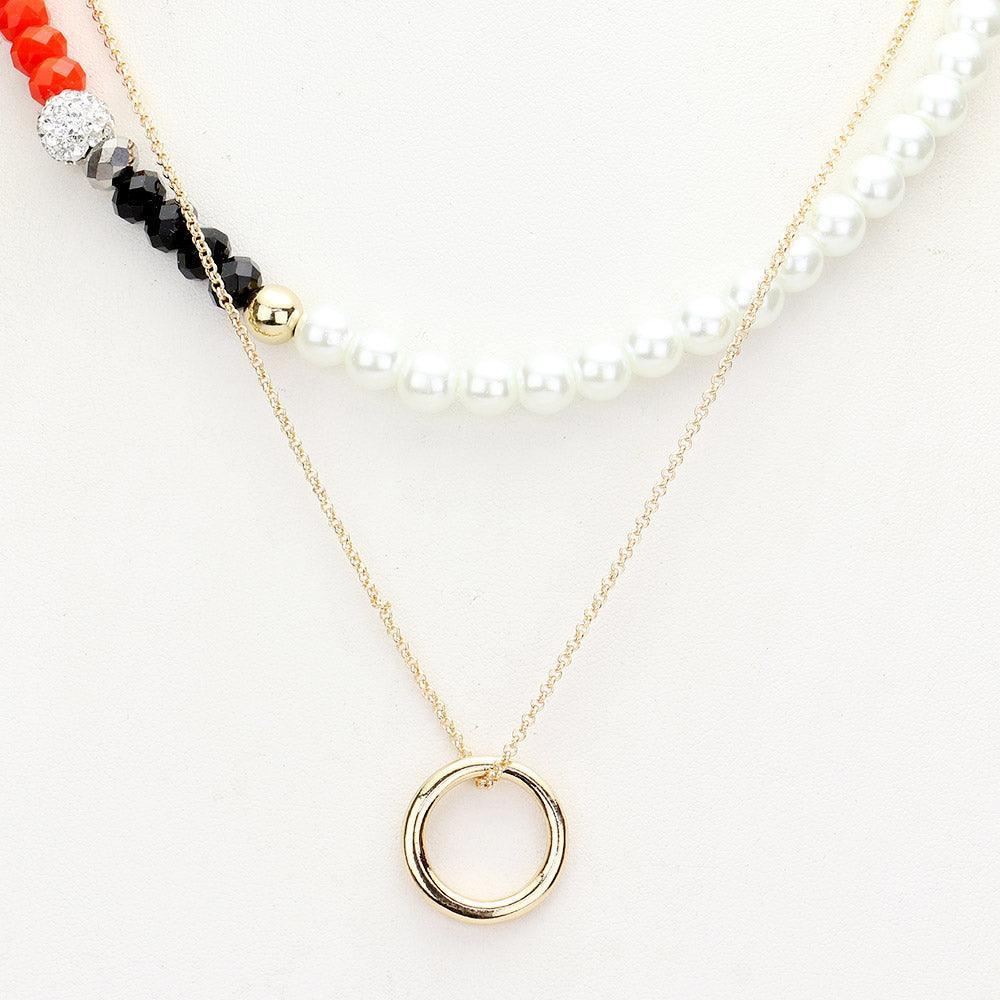 Red Open Metal Circle Pendant Pearl Shamballa Ball Faceted Beaded Necklace - Jewelry Store by Erik Rayo