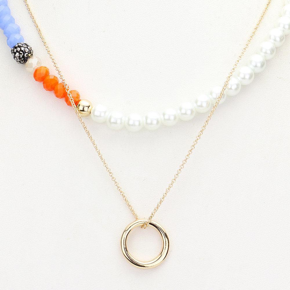 Blue Open Metal Circle Pendant Pearl Shamballa Ball Faceted Beaded Necklace - Jewelry Store by Erik Rayo