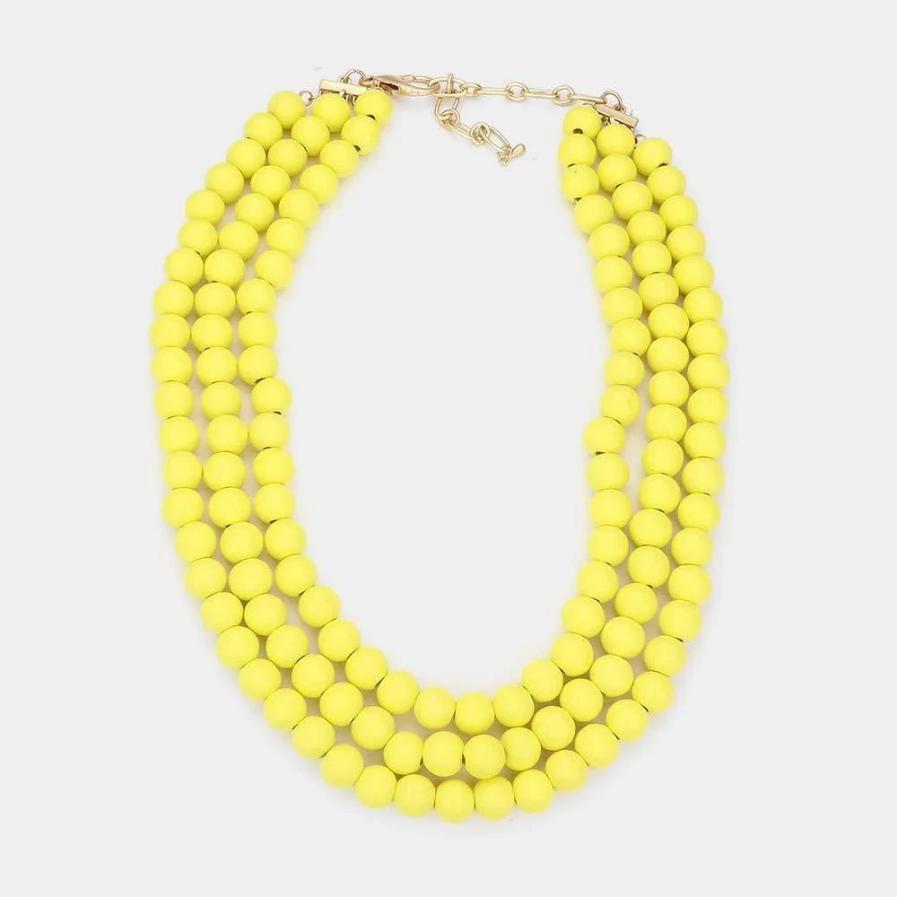Yellow Triple Layered Wood Necklace - Jewelry Store by Erik Rayo