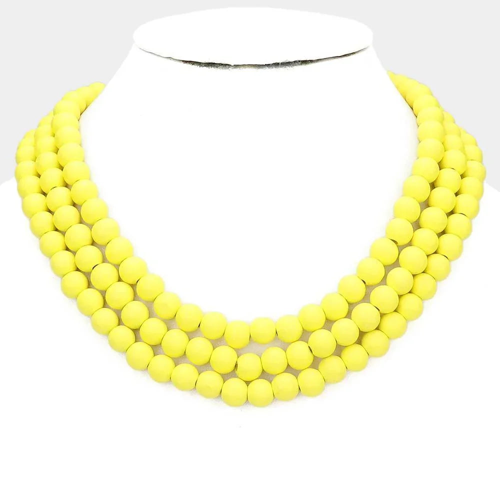 Yellow Triple Layered Wood Necklace - Jewelry Store by Erik Rayo