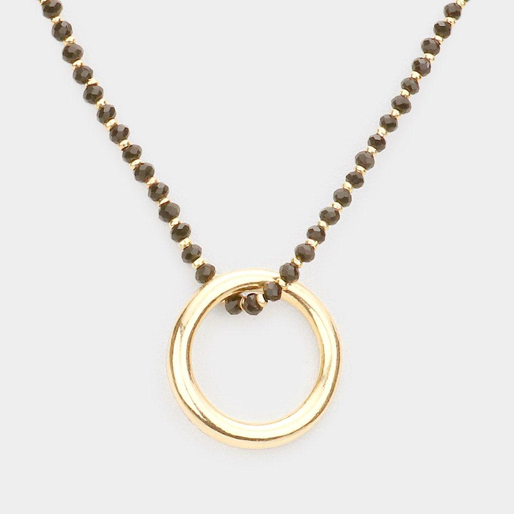 Black Open Metal Circle Pendant Faceted Beaded Necklace - Jewelry Store by Erik Rayo