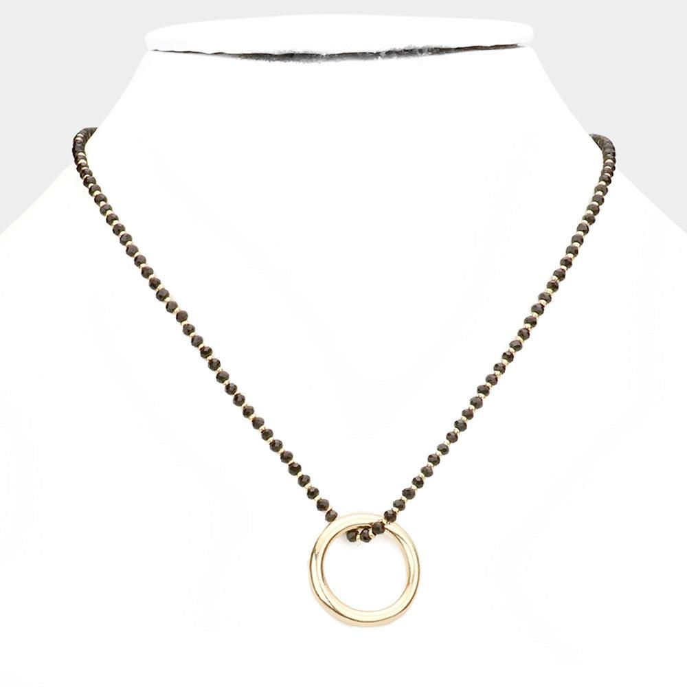 Black Open Metal Circle Pendant Faceted Beaded Necklace - Jewelry Store by Erik Rayo