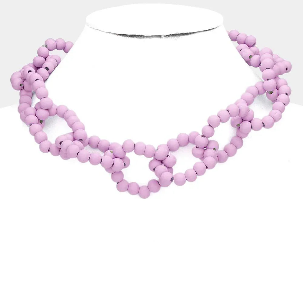 Lavender Wood Beaded Open Oval Link Necklace - Jewelry Store by Erik Rayo