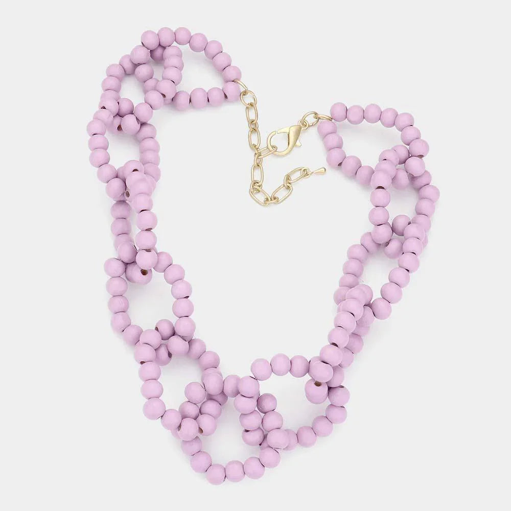 Lavender Wood Beaded Open Oval Link Necklace - Jewelry Store by Erik Rayo