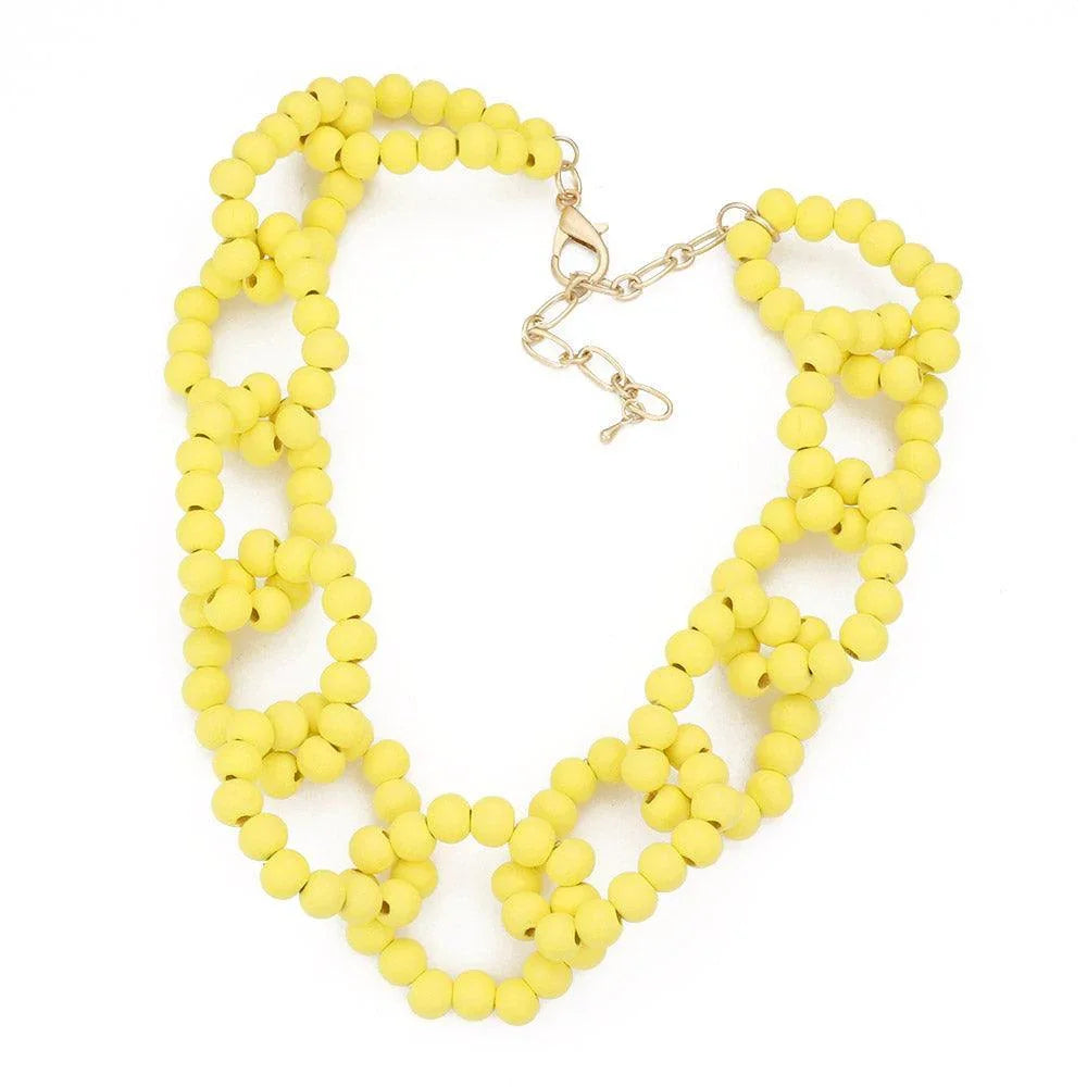 Yellow Wood Beaded Open Oval Link Necklace - Jewelry Store by Erik Rayo