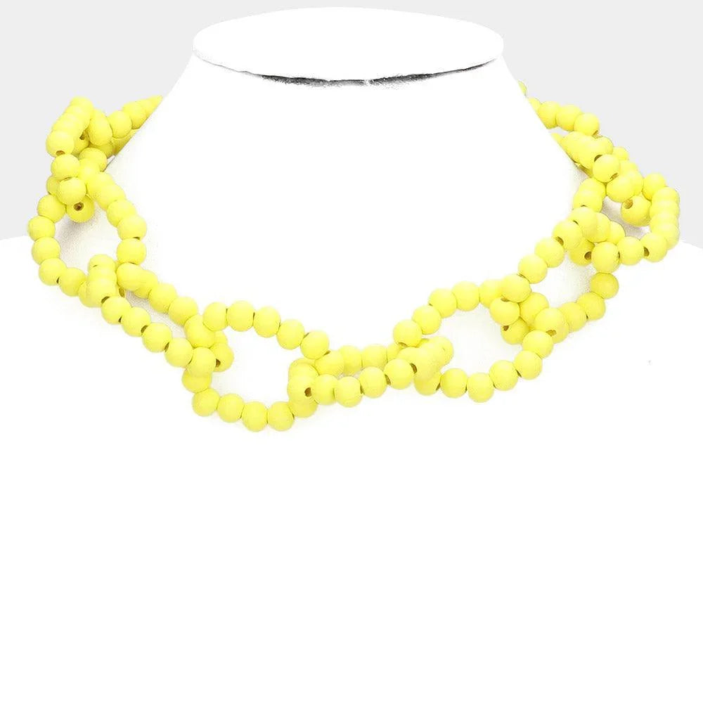 Yellow Wood Beaded Open Oval Link Necklace - Jewelry Store by Erik Rayo