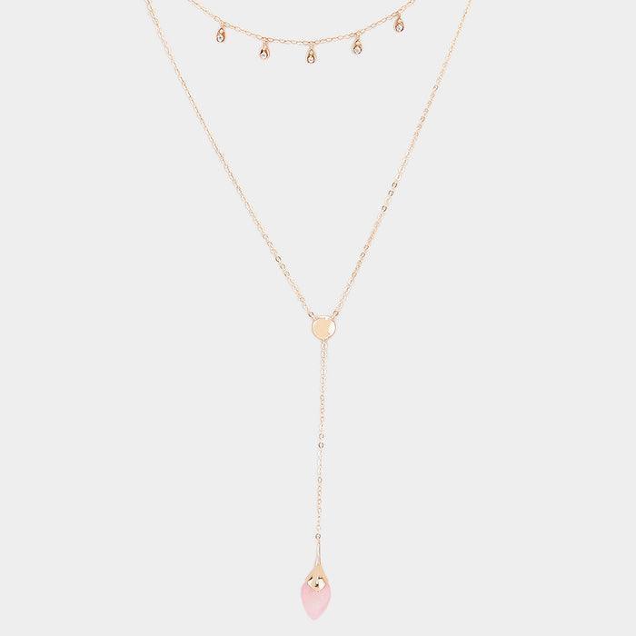 Rose Gold Layered Semi Precious Y Shaped Necklace - Jewelry Store by Erik Rayo