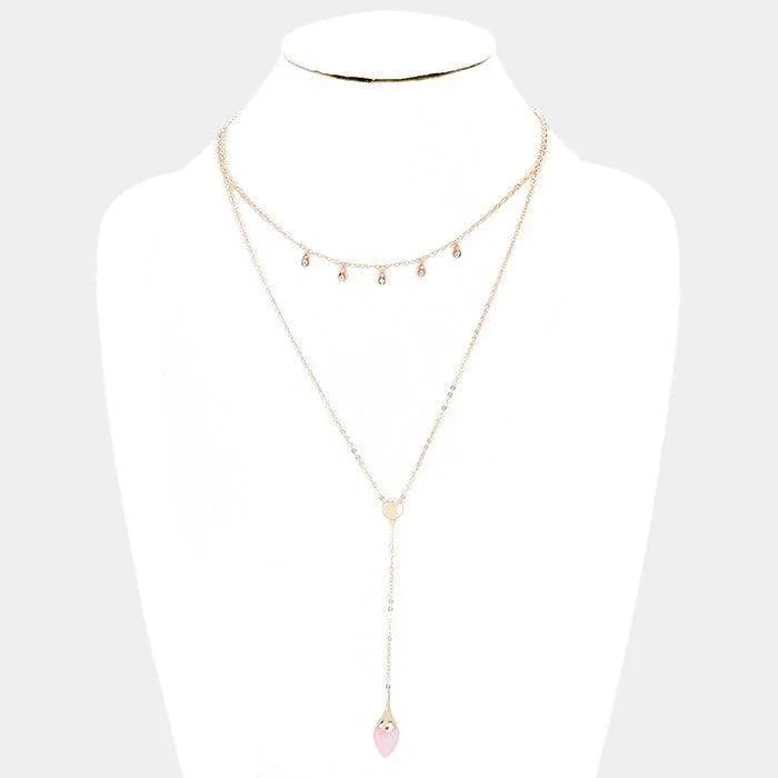 Rose Gold Layered Semi Precious Y Shaped Necklace - Jewelry Store by Erik Rayo