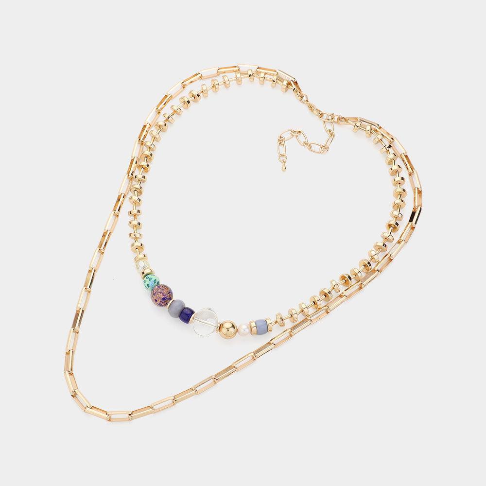 Blue Pearl Multi Bead Accented Double Layered Bib Necklace - Jewelry Store by Erik Rayo