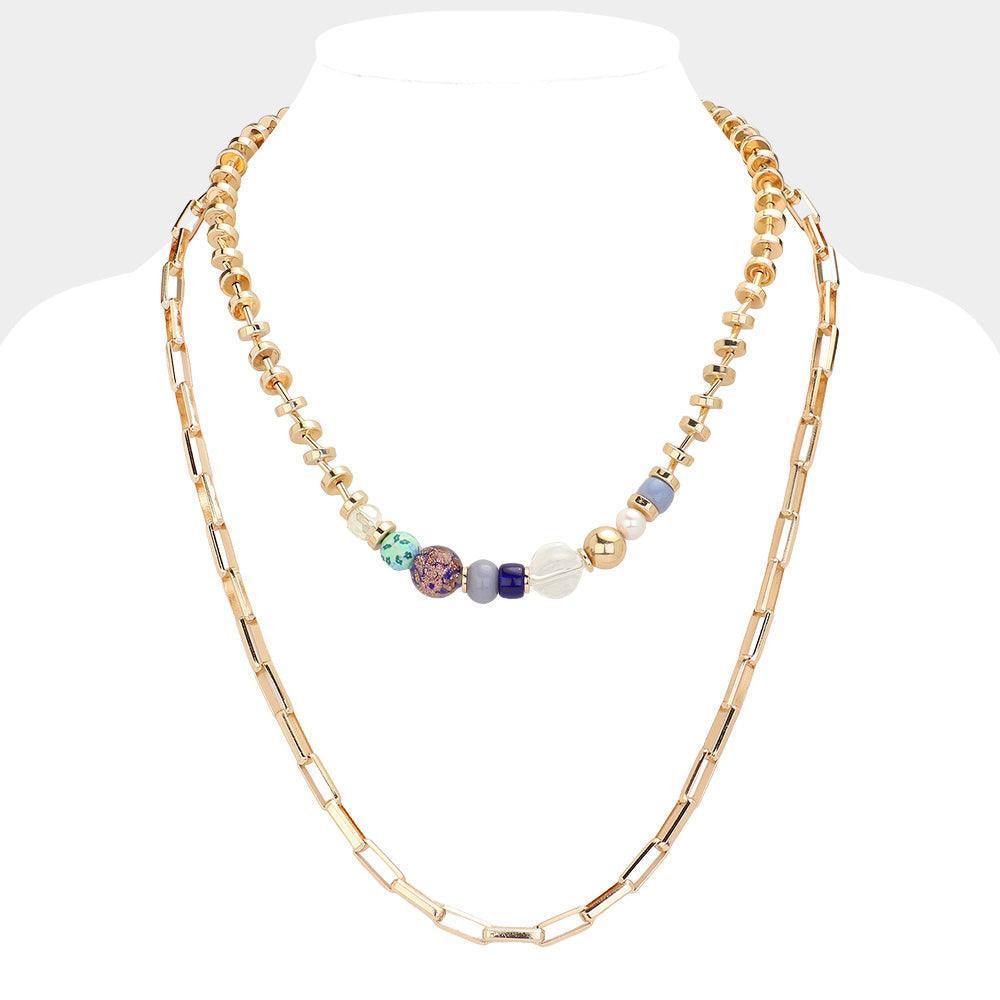 Blue Pearl Multi Bead Accented Double Layered Bib Necklace - Jewelry Store by Erik Rayo