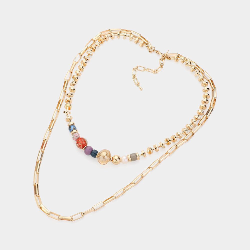 Pearl Multi Bead Accented Double Layered Bib Necklace - Jewelry Store by Erik Rayo