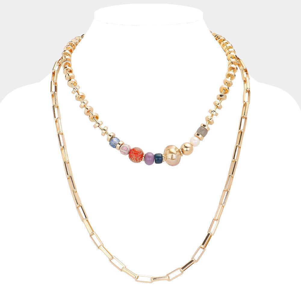 Pearl Multi Bead Accented Double Layered Bib Necklace - Jewelry Store by Erik Rayo