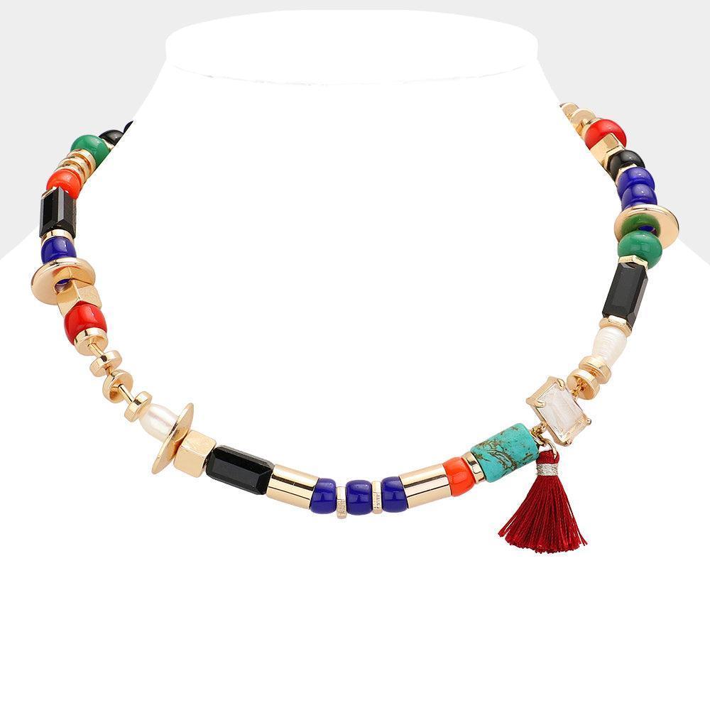 Tassel Pendant Freshwater Pearl Multi Beaded Necklace - Jewelry Store by Erik Rayo