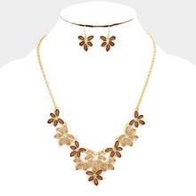 Load image into Gallery viewer, Brown Embossed Metal Leaf Cluster Statement Necklace
