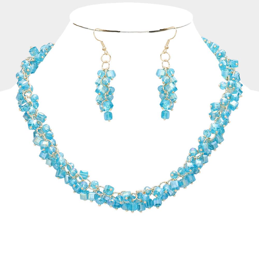 Turquoise Square Round Beaded Necklace