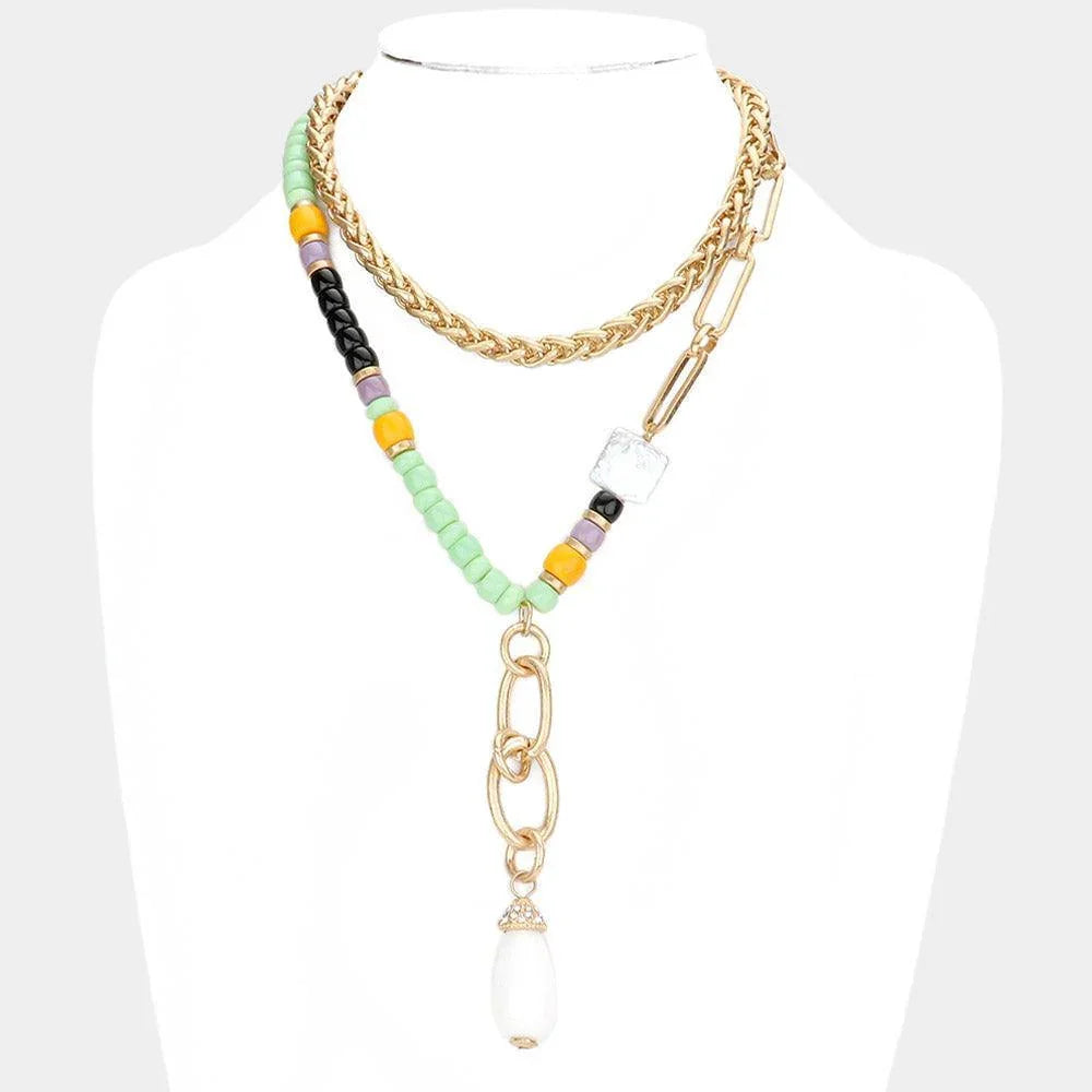 Teardrop Accented Beaded Double Layered Necklace - Jewelry Store by Erik Rayo