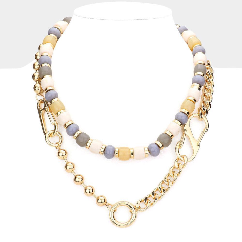 Metal Link Colorful Beaded Double Layered Necklace - Jewelry Store by Erik Rayo