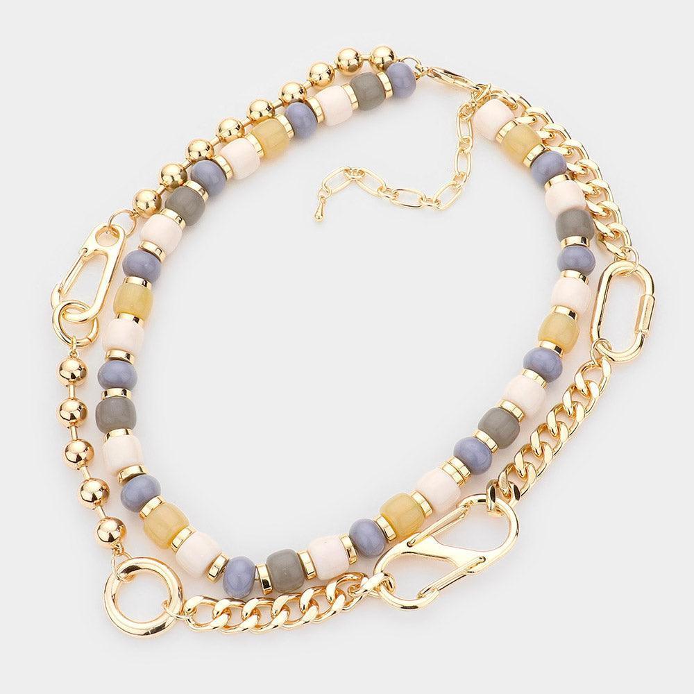 Metal Link Colorful Beaded Double Layered Necklace - Jewelry Store by Erik Rayo
