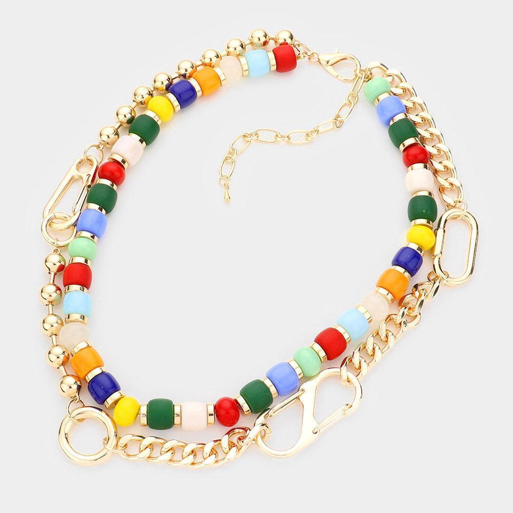 Metal Link Colorful Beaded Double Layered Necklace - Jewelry Store by Erik Rayo