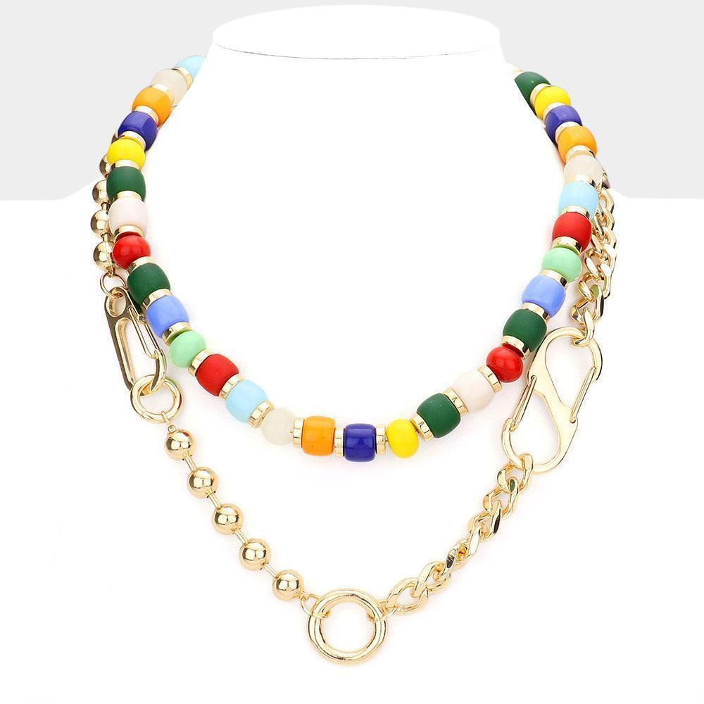 Metal Link Colorful Beaded Double Layered Necklace - Jewelry Store by Erik Rayo