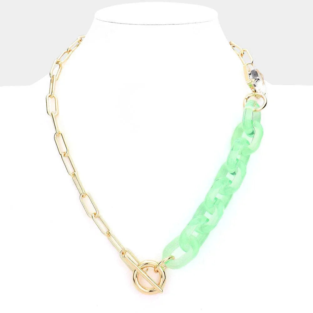 Square Stone Open Oval Resin Link Toggle Necklace - Jewelry Store by Erik Rayo