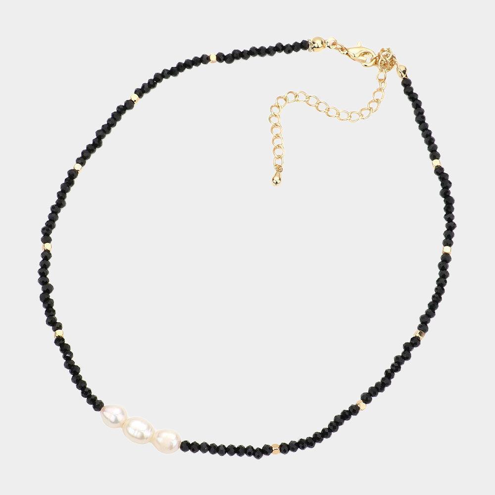 Black Pearl Accented Faceted Beaded Necklace - Jewelry Store by Erik Rayo