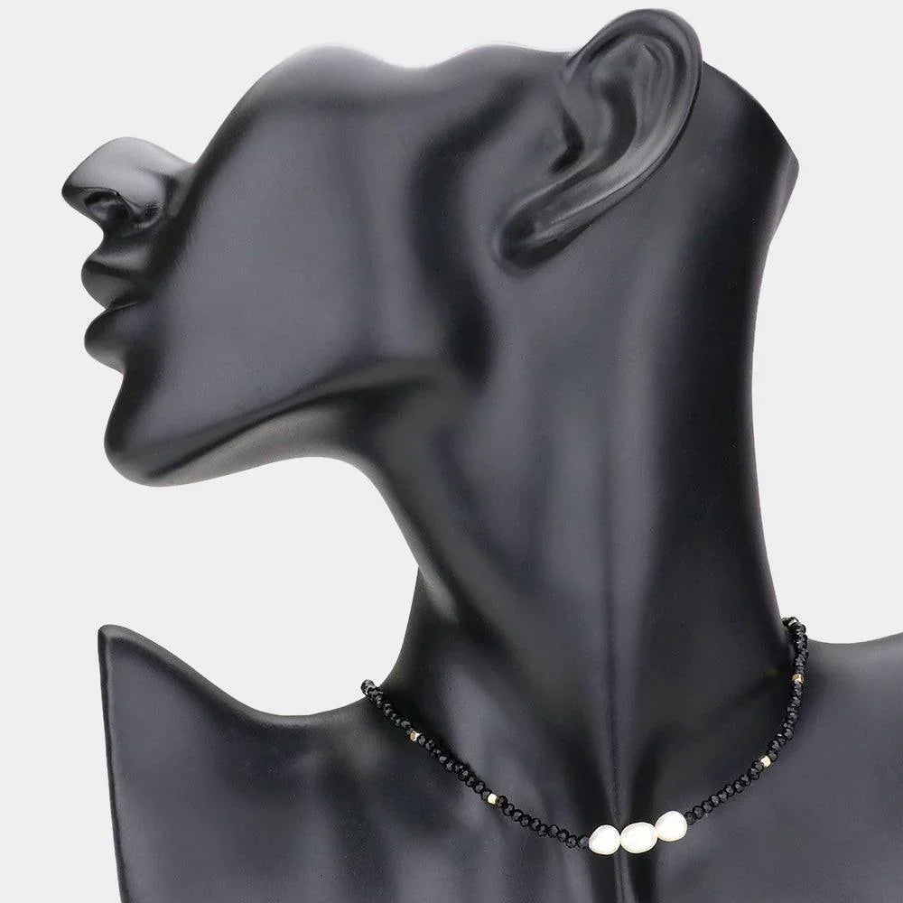 Black Pearl Accented Faceted Beaded Necklace - Jewelry Store by Erik Rayo