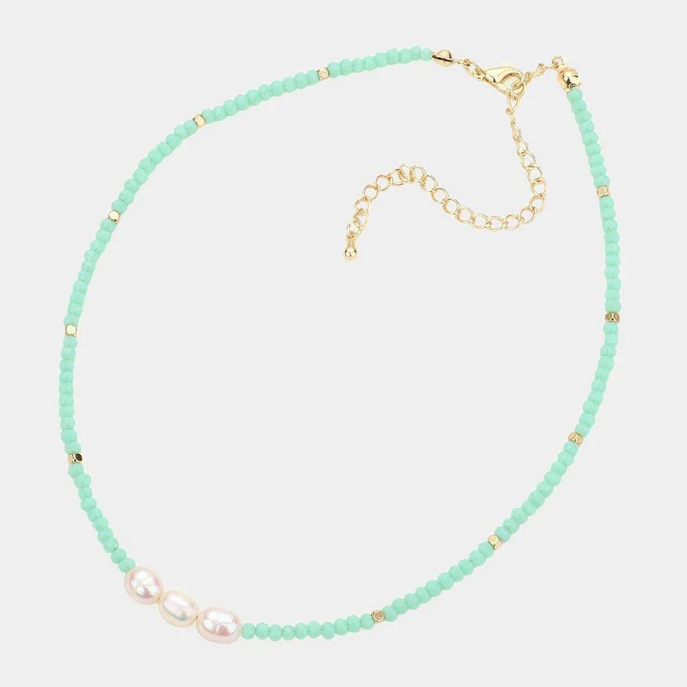 Mint Pearl Accented Faceted Beaded Necklace - Jewelry Store by Erik Rayo