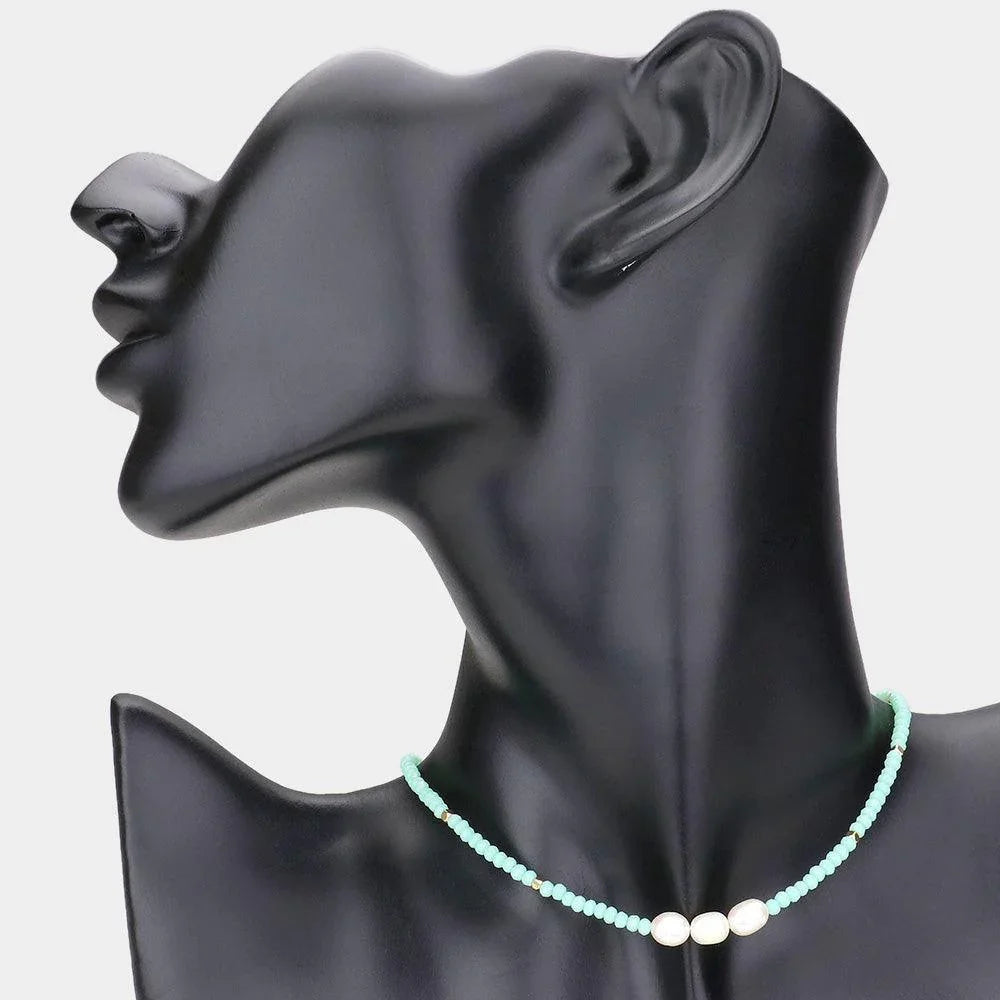 Mint Pearl Accented Faceted Beaded Necklace - Jewelry Store by Erik Rayo