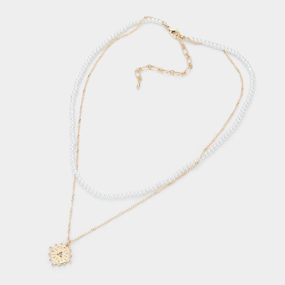 Gold Ship Heel Pendant Pearl Double Layered Necklace - Jewelry Store by Erik Rayo