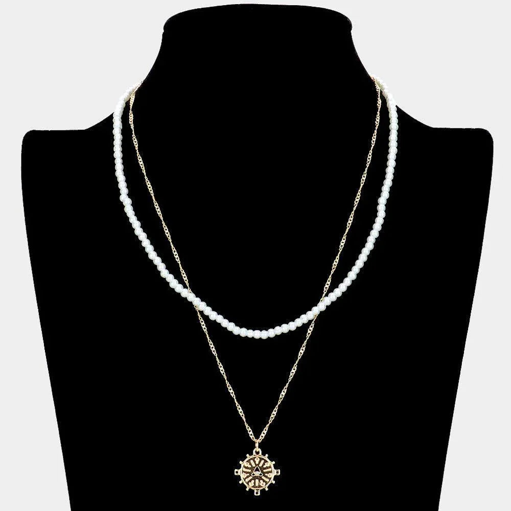 Gold Ship Heel Pendant Pearl Double Layered Necklace - Jewelry Store by Erik Rayo