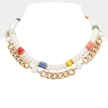 Load image into Gallery viewer, Pearl Metal Chain Resin Beaded Double Layered Necklace
