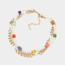 Load image into Gallery viewer, Pearl Metal Chain Resin Beaded Double Layered Necklace
