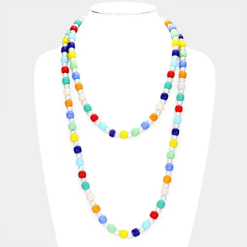 Colorful Bead Pointed Pearl Double Layered Bib Necklace - Jewelry Store by Erik Rayo