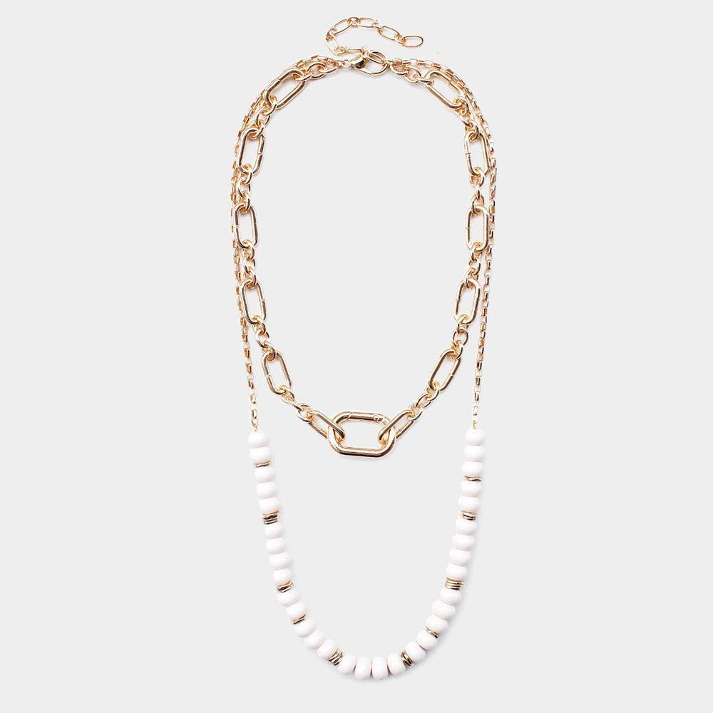 Open Metal Oval Link Resin Beaded Double Layered Bib Necklace - Jewelry Store by Erik Rayo
