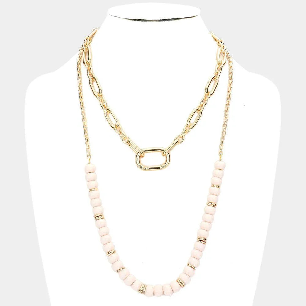 Open Metal Oval Link Resin Beaded Double Layered Bib Necklace - Jewelry Store by Erik Rayo