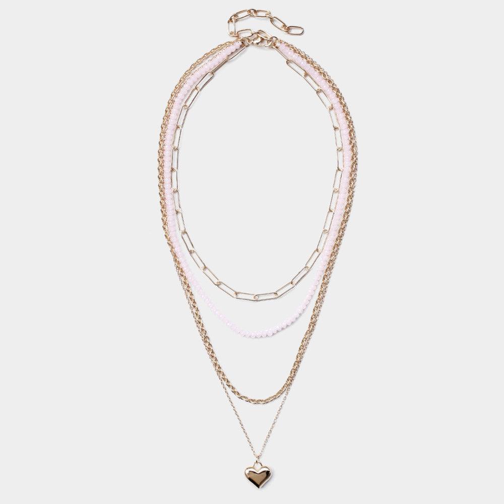 Pink Metal Heart Pendant Multi Layered Necklace - Jewelry Store by Erik Rayo